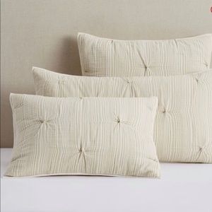 Pottery Barn Ivory/Flax Soft Handcrafted Cotton Striped Quilted Sham